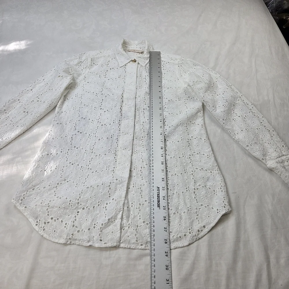 TORY BURCH White Eyelet Cotton‎ Hidden Placket Shirt Size XS
